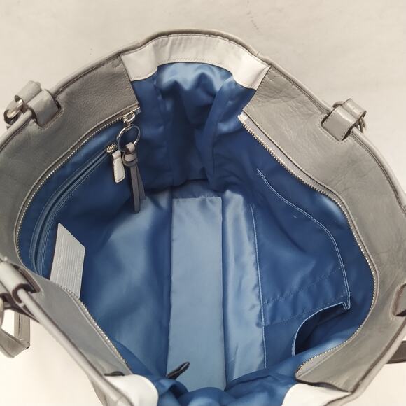 Coach Chelsea Inlaid Gray Leather Charlie Double Handles Zipper Tote Bag - Picture 11 of 16